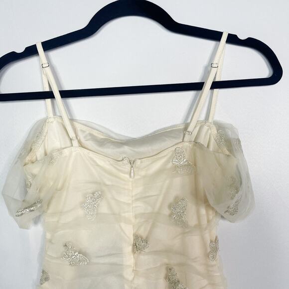 New Francescas Le Lis Cream Small Embroidered Butterfly Mesh Bodysuit Sheer Top - Picture 6 of 12